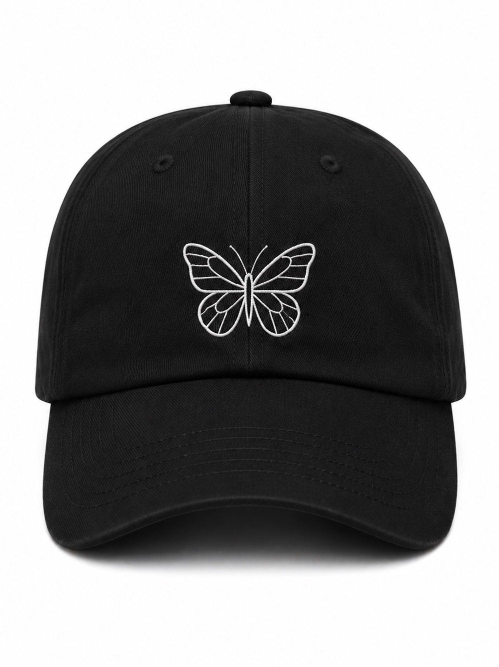 🦋 Minimal Butterfly Embroidered Baseball Cap Black Adjustable Velcro Unisex